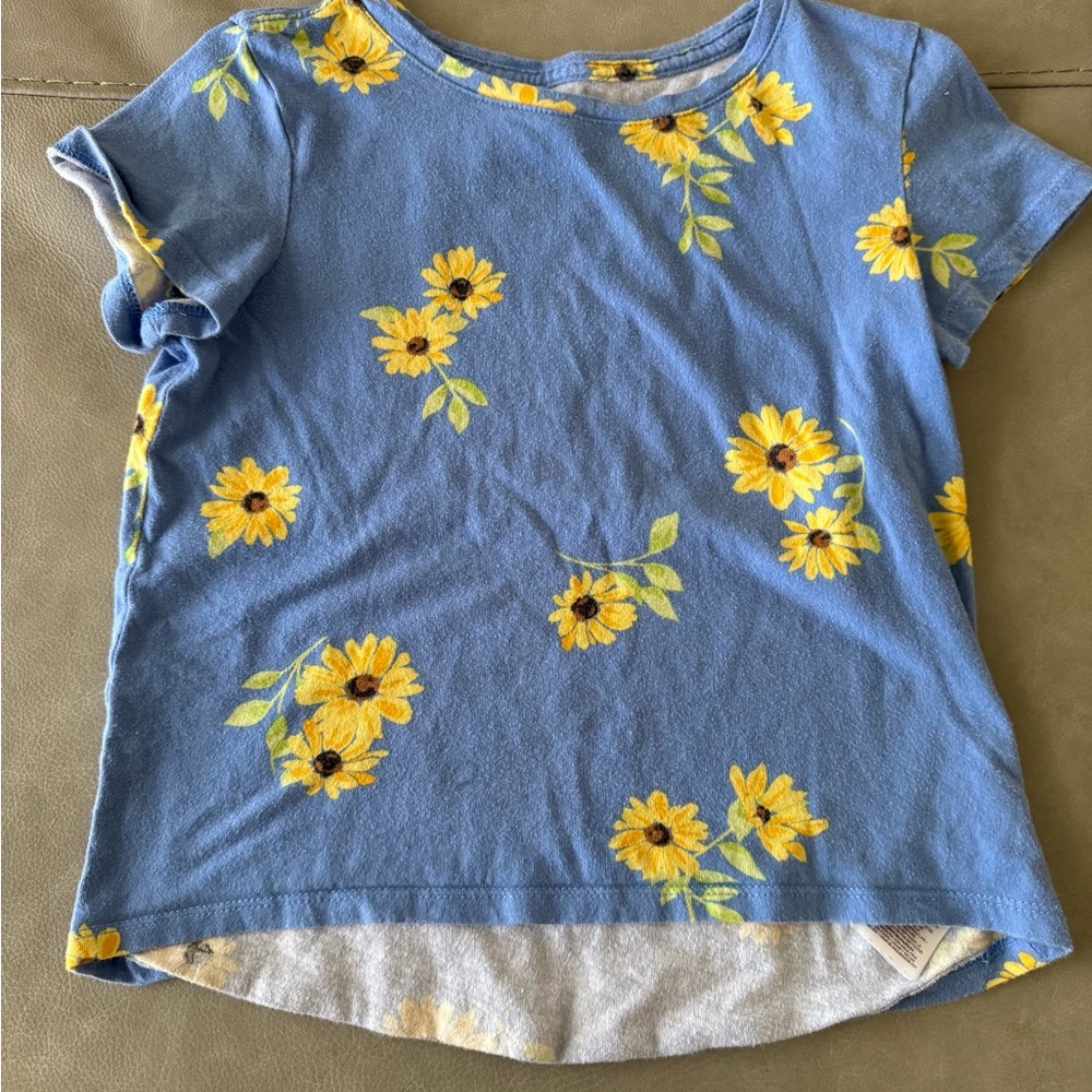 Old Navy Blue and Yellow Sunflower Short Sleeve Tee
